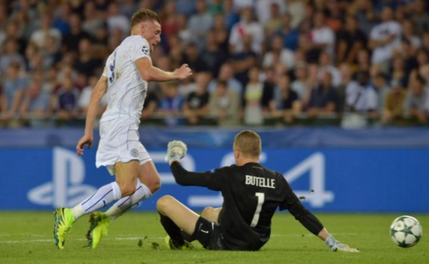Vardy was brought down by Butelle for a penalty on the hour. (Picture: Getty Images)