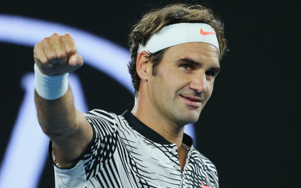 Federer celebrates a dominating win over Tomas Berdych (Michael Dodge/Getty Images)