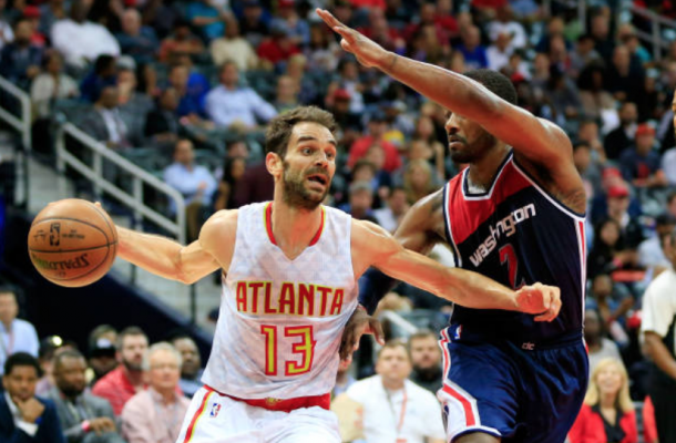 Jose Calderon was fired up and ready to contribute when called upon for the Hawks. (Photo by Daniel Shirey/Getty Images)