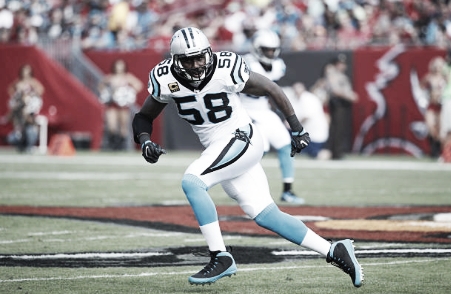 Linebacker Thomas Davis will play his 13th season with the Panthers in 2017. Disagreements over a contact extension with the team captain may have been a factor in Gettleman's release from the team. (Photo courtesy of  Joe Robbins / Contributor via Getty Images)