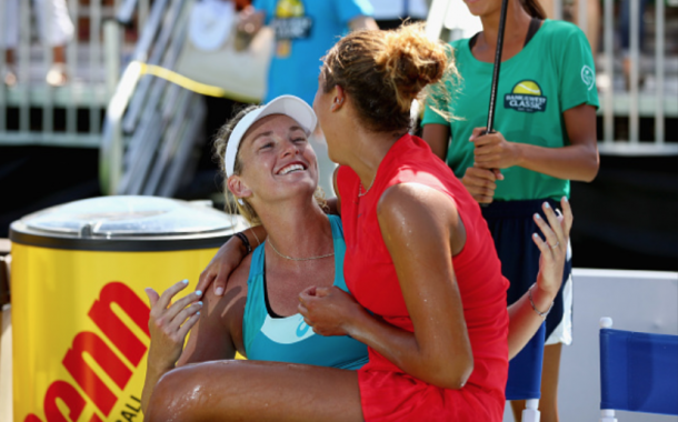 Both women are all smiles after the Stanford final (Exra Shaw/Getty Images)