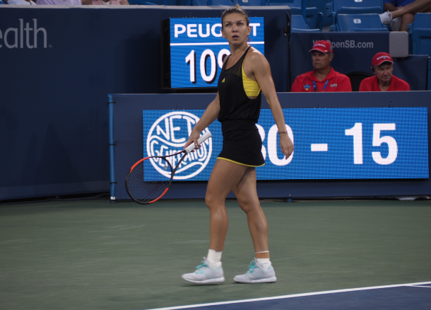 Halep looks up as she challenges a call