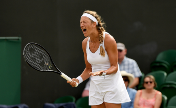 A fired up Azarenka shows her emotions in her match against Simona Halep (Shaun Botterill/Getty Images)