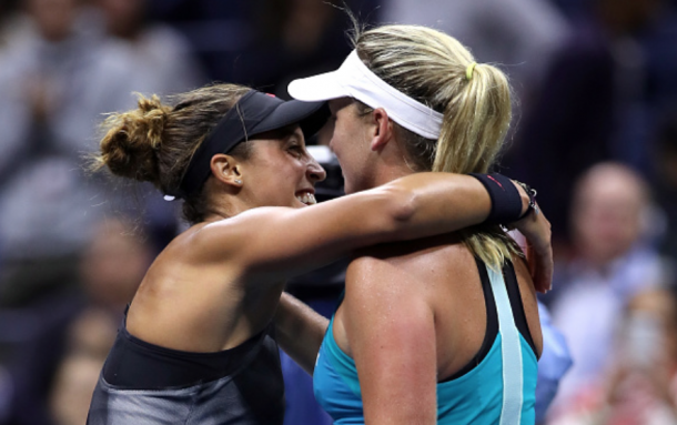 Madison Keys and her good friend Coco Vandeweghe share a hug after the semifinal (Matthew Stockman/Getty Images)