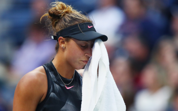 An emotional Madison Keys looks on after having another error-filled game (Clive Brunskill/Getty Images)