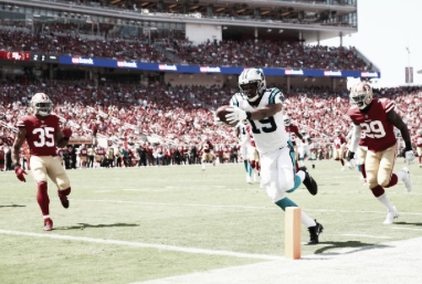 Wide receiver Russell Shepard headed to the end zone for a 40-yard touchdown following a spin move along the sideline. (Photo courtesy of Ezra Shaw via Getty Images)