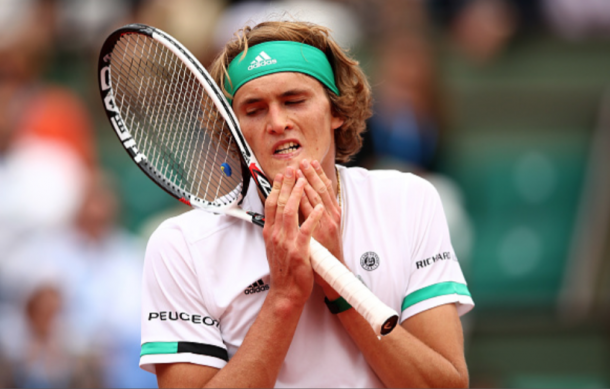 A dejected Zverev reacts to his opening round loss at the French Open (Clive Brunskill/Getty Images)