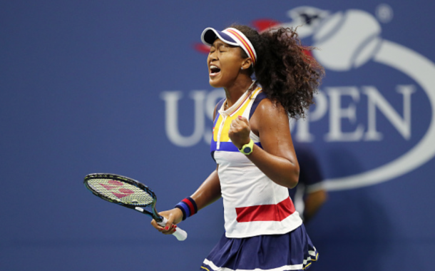 Osaka reacts to her win over Kerber at the US Open (Elsa/Getty Images)