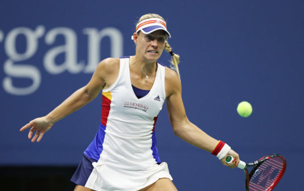 Kerber hitting a forehand at the US Open (Elsa/Getty Images)