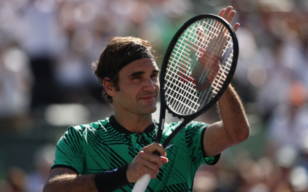 Federer reacts to the crowd after defeating del Potro in Miami (Julian Finney/Getty Images)