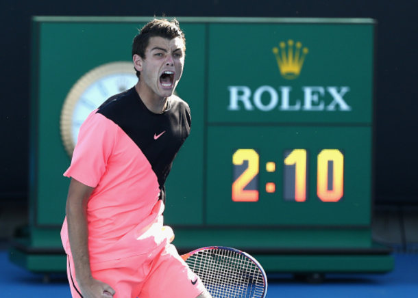 Taylor Fritz was the man who ended Sam Groth's singles career, defeating him in qualifying in three sets (Robert Prezioso/Getty Images)
