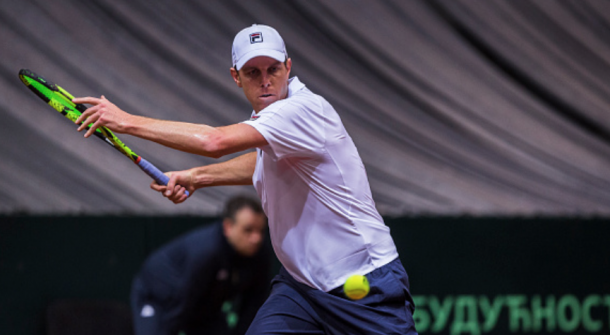 Sam Querrey in action in Davis Cup against Serbia (Nikola Krstic/Action Plus/Getty Images)