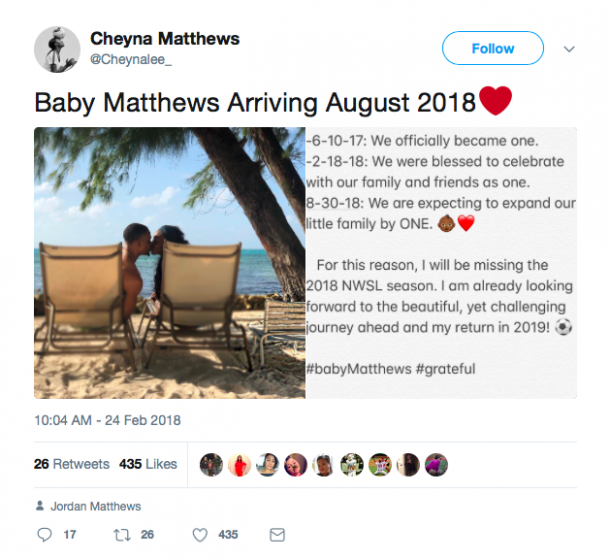 Tweet from Cheyna Matthews' twitter account | @Cheynalee_