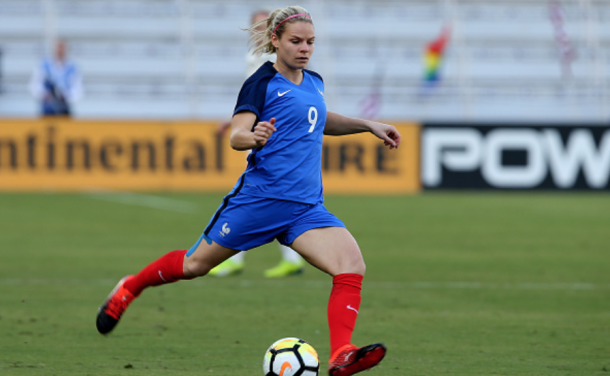 France striker Eugenie Le Sommer had a goal and two assists in France's final match of the SheBelieves Cup against Germany. (Photo by Alex Menendez/ Getty Images)