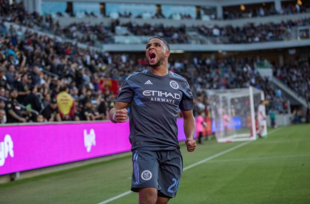 Ismael Tajouri-Shradi celebrating a goal on his return. | Photo: New York City FC