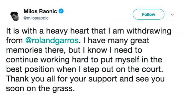 Raonic's comments via Twitter.