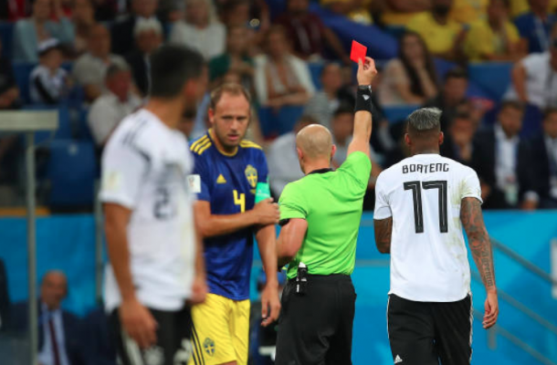 Jeorme Boateng sent off for a tackle (Photo by Robbie Jay Barratt - AMA/Getty Images)