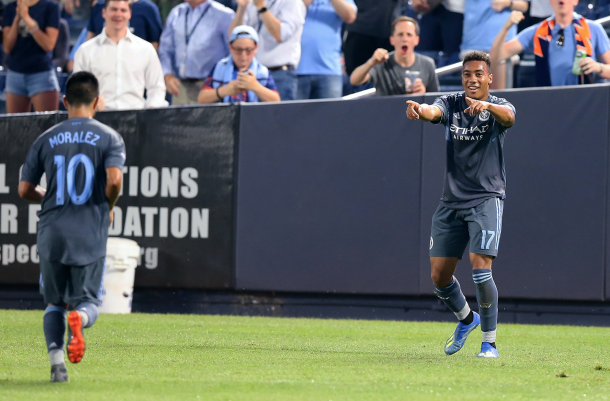 Jonathan Lewis cleberating his goal. | Photo: Vincent Carchietta-USA TODAY Sports