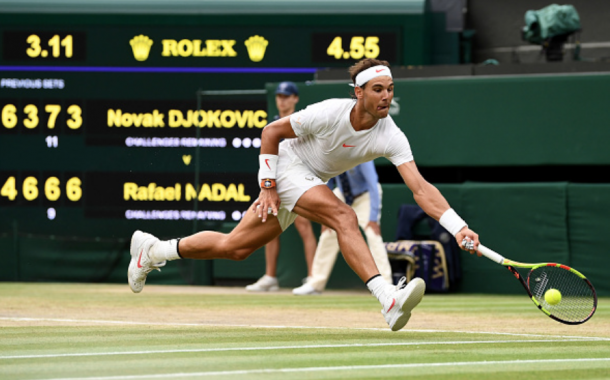 Nadal hitting a brilliant forehand on the run (Clive Mason/Getty ImageS)