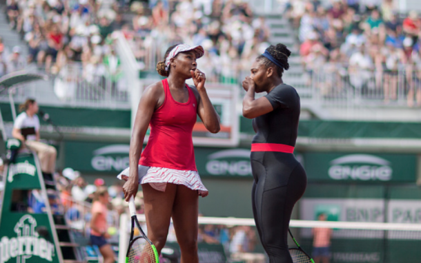 Serena picked up her pectoral injury in her doubles match with Venus at the French Open (Tim Clayton/Corbis Sport/Getty Images)