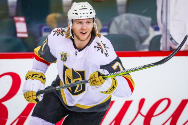 Center William Karlsson of the Vegas Golden Knights enjoys playing in Las Vegas. (Photo: Sergei Belski-USA TODAY Sports)