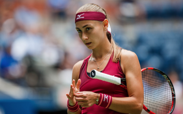 Aleksandra Krunic looks on during her match vs Madison Keys (Icon Sportswire/Getty Images)