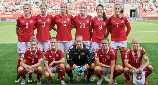 Theresa Nielsen and Denmark will try to qualify for the World Cup via the UEFA playoff. (Photo by Lars Ronbog / FrontZoneSport via Getty Images)