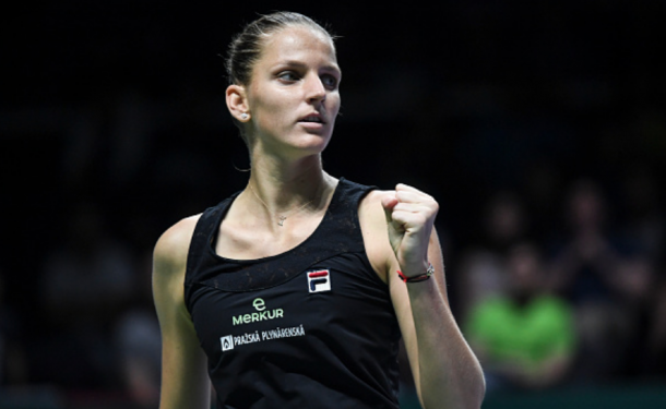 Pliskova celebrates winning a point in the opening set (Fred Lee/Getty Images)