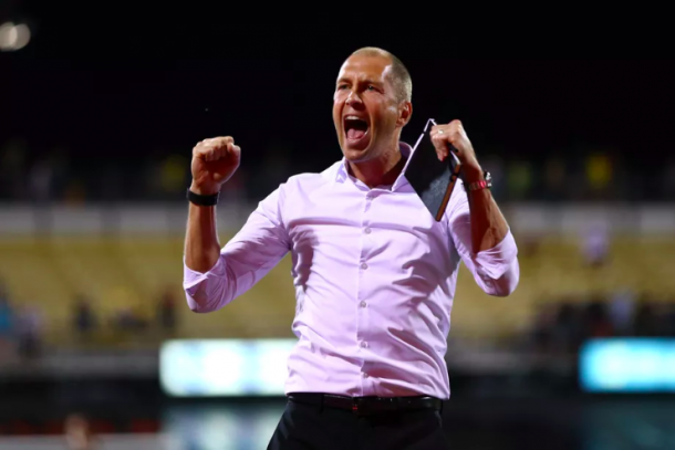 Gregg Berhalter celebrating a Columbus Crew SC win. | Photo: Aaron Doster - USA Today Sports