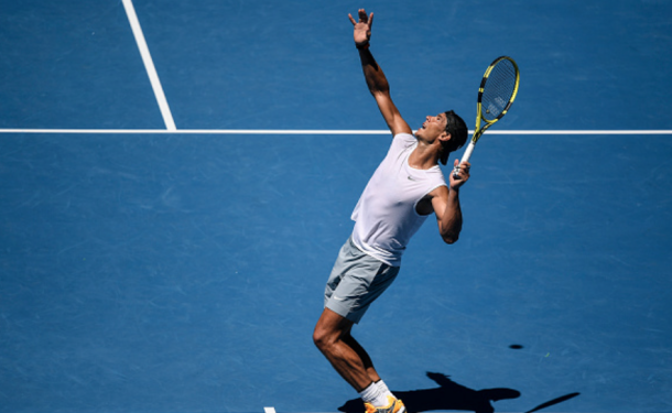 Nadal practicing his serve ahead of the Australian Open (Fred Lee/Getty Images)