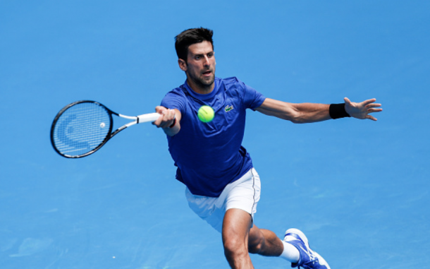 Djokovic practicing ahead of the Australian Open (Fred Lee/Getty Images)