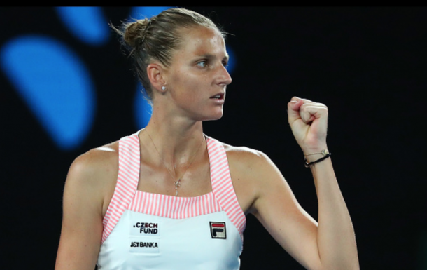 Pliskova reacts to breaking and winning the second set (Michael Dodge/Getty Images)