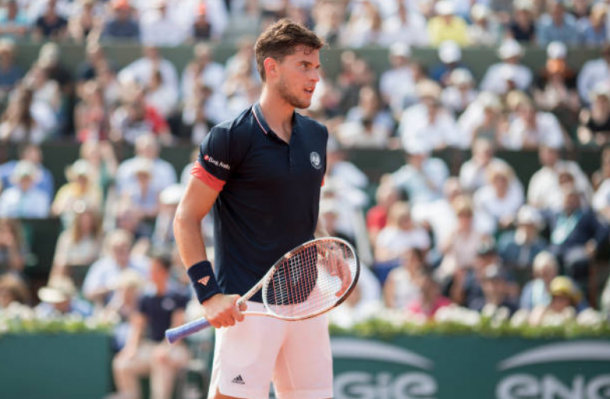 Thiem reacts during the 2018 French Open final (Tim Clayton/Corbis Sport/Getty Images)