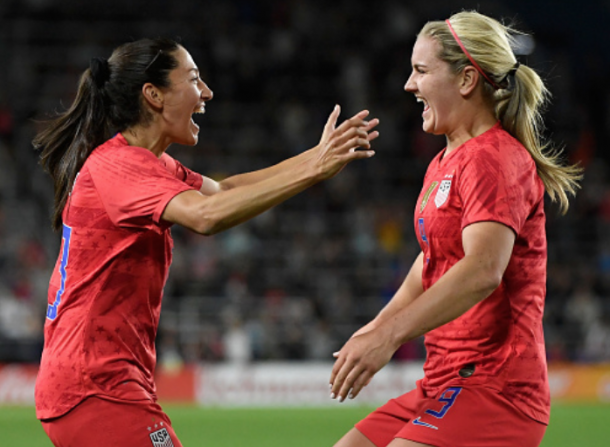 Christen Press and Lindsey Horan celebrates Horan's second half goal. (Photo by Hannah Foslien/Getty Images)