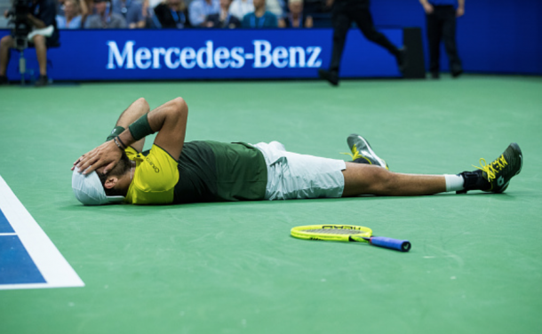 Berrettini reacts to his win over Gael Monfils (Chaz Niell/Getty Images/Zimbio)