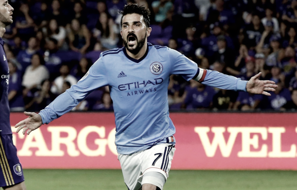 David Villa celebrates his 49th career MLS goal. | Photo: NYCFC