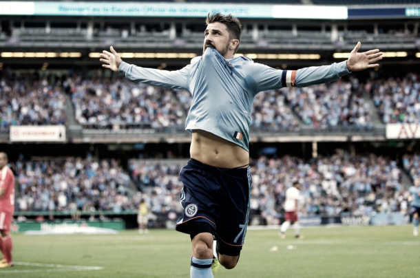 David Villa celebrating his first goal of the match. | Photo: NYCFC