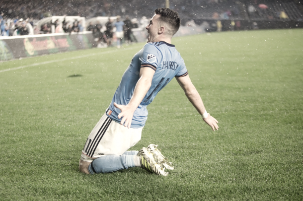 Jack Harrison celebrating the late winner. | Photo: NYCFC