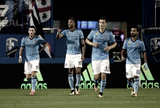 Jack Harrison and his NYCFC teammates after the breakthrough. | Photo: NYCFC