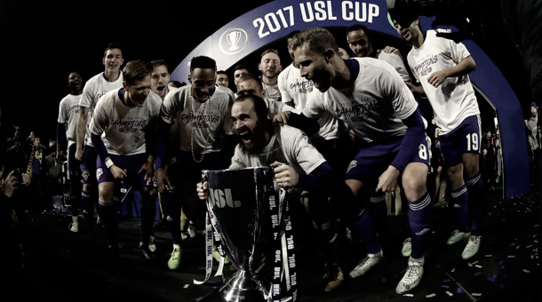Louisville City FC celebrating their first ever USL Championship. | Photo: Em-Dash Photography /  Louisville City FC