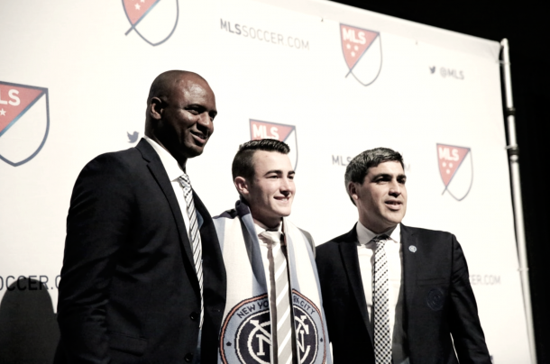 Jack Harrison at the 2016 MLS SuperDraft with Patrick Vieira and Claudio Reyna. | Photo: New York City FC