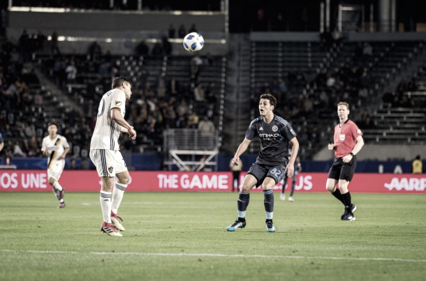 Joe Scally vs. LA Galaxy this past preseason. | Photo: New York City FC