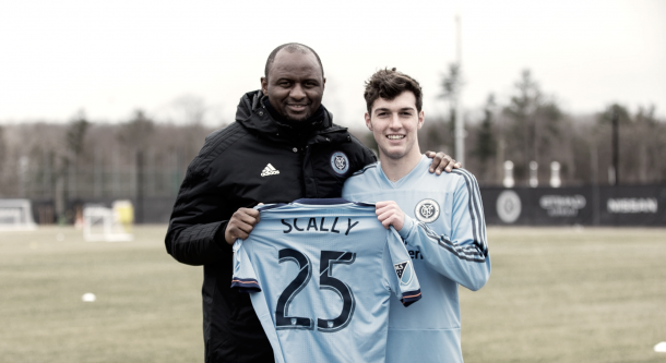 Joe Scally with Patrick Vieira. | Photo: New York City FC