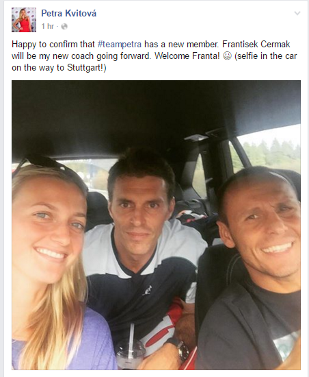 Kvitova announces the appointment via Facebook, In the middle is Cermak while on the right is her fitness coach, David Vydra. Photo credit: Petra Kvitova Facebook.