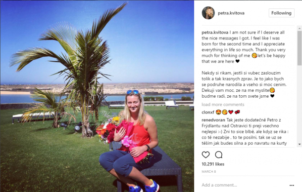 Kvitova's Instagram post in March on her 27th birthday. Photo credit: Petra Kvitova Instagram.
