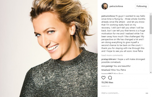 Kvitova's Instagram post, updating fans on her recovery. Photo credit: Petra Kvitova Instagram.