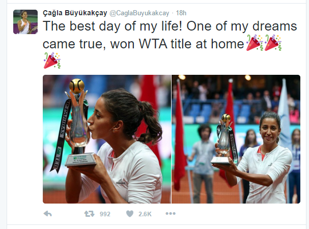 Buyukakcay celebrates her title triumph on Twitter. Photo credit: Cagla Buyukakcay Twitter.
