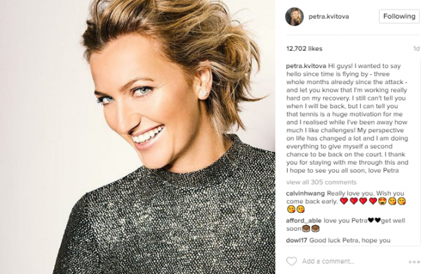 Kvitova updates fans on her recovery process on Instagram. Photo credit: Petra Kvitova Instagram.