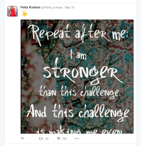 Kvitova is not giving up any hope just yet. Photo credit: Petra Kvitova Twitter.