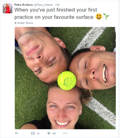 Kvitova is glad to be back on her favourite surface. Photo credit: Petra Kvitova Twitter.